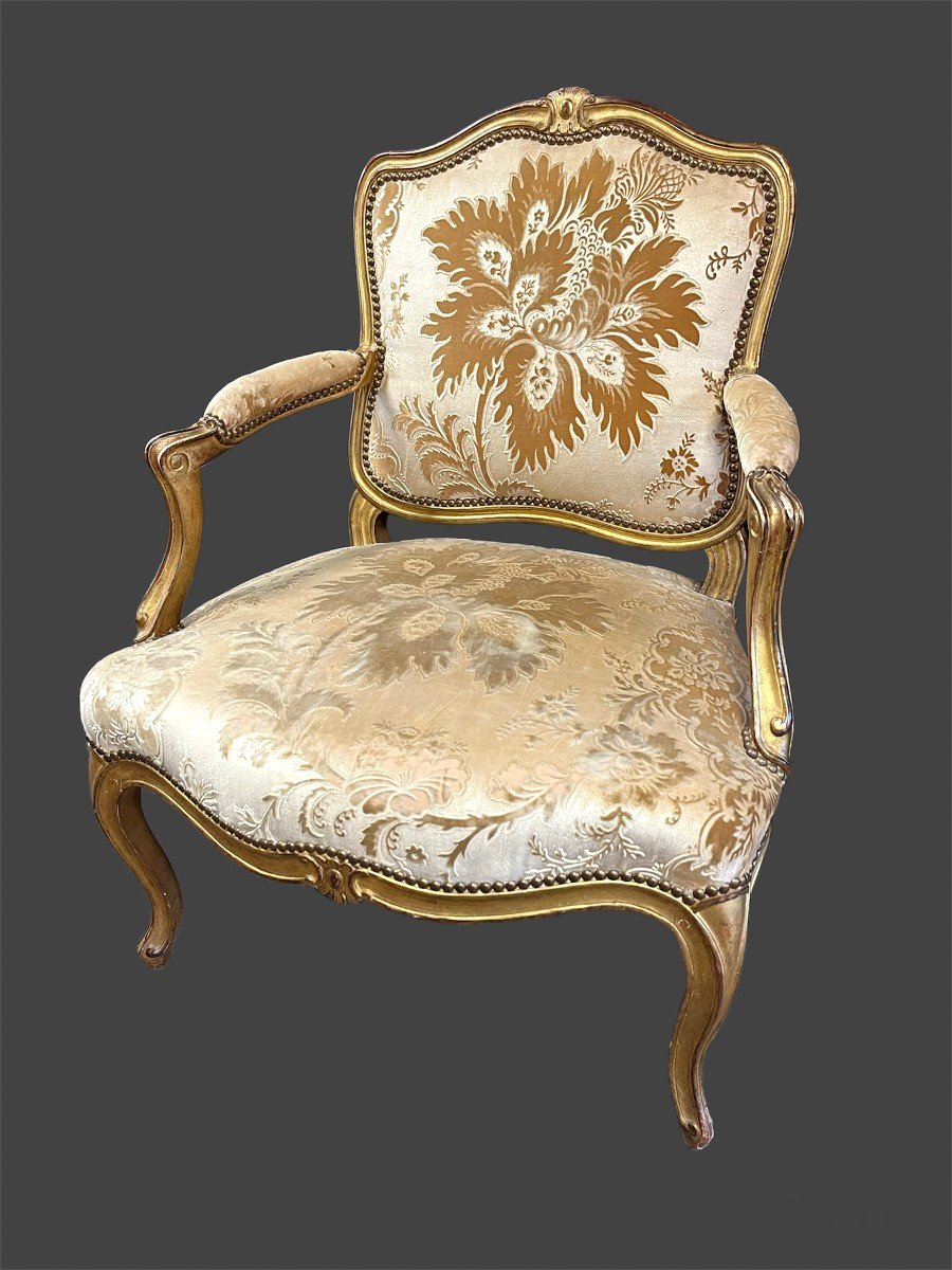 Paire De Fauteuils En Bois Doré. Epoque Louis XV. Dans Le Goût De Tilliard-photo-2