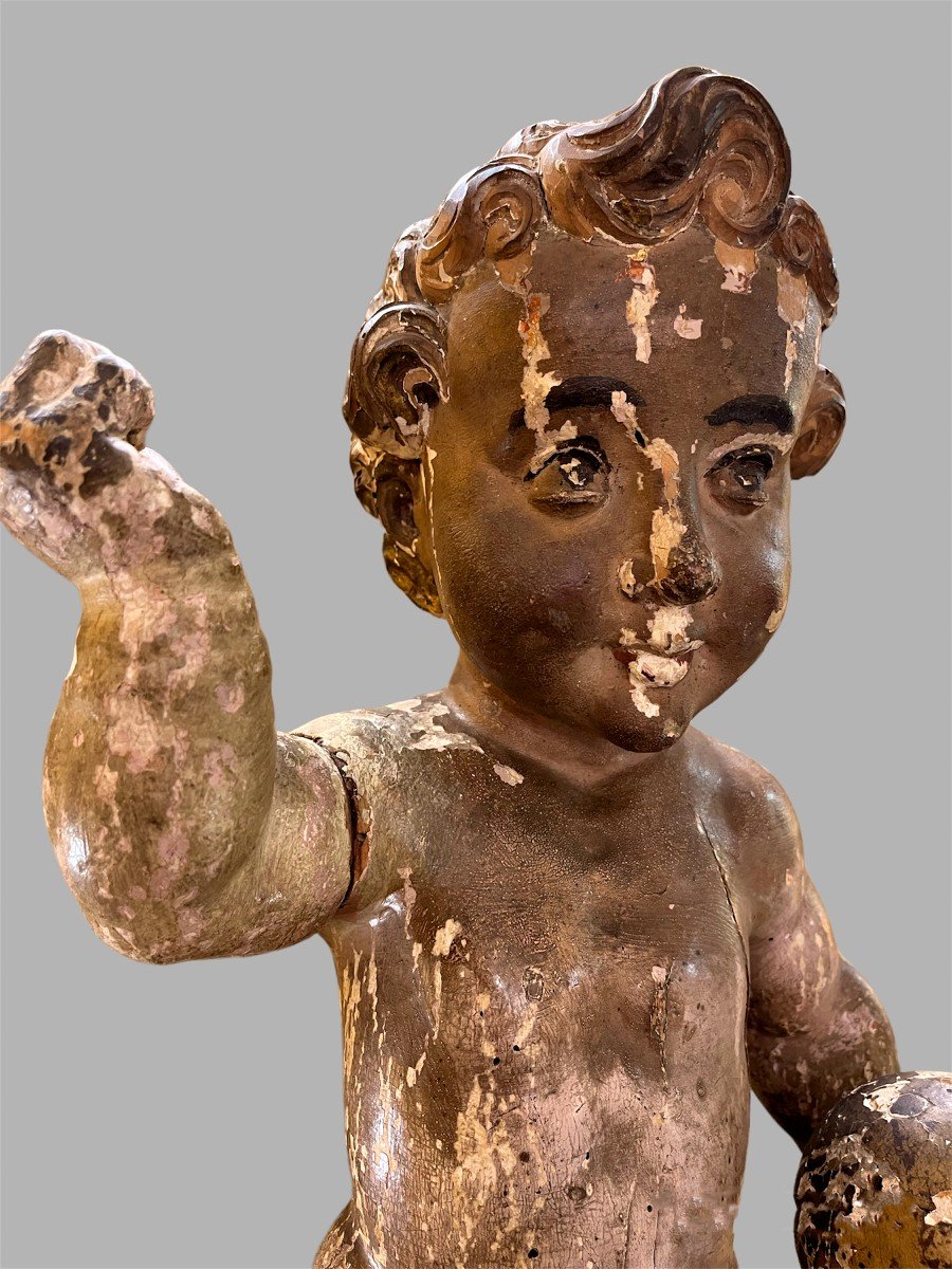  Enfant Jésus En Bois Sculpté . Epoque XVIIIè Siècle-photo-4