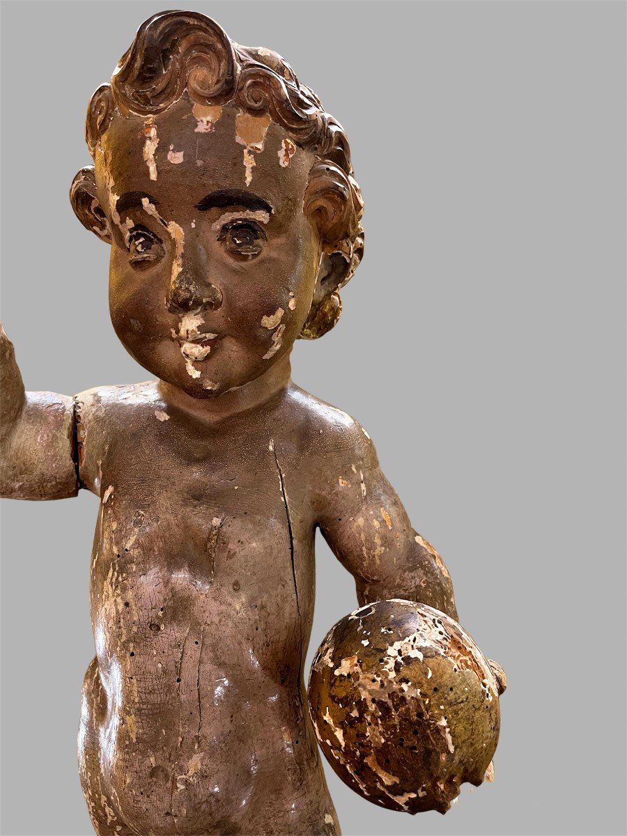  Enfant Jésus En Bois Sculpté . Epoque XVIIIè Siècle-photo-1