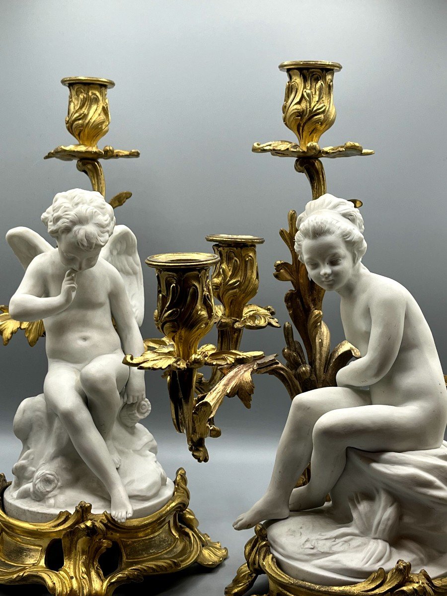 Sevres. Pair Of Biscuits Mounted And Bronze, Napoleon III Period-photo-4