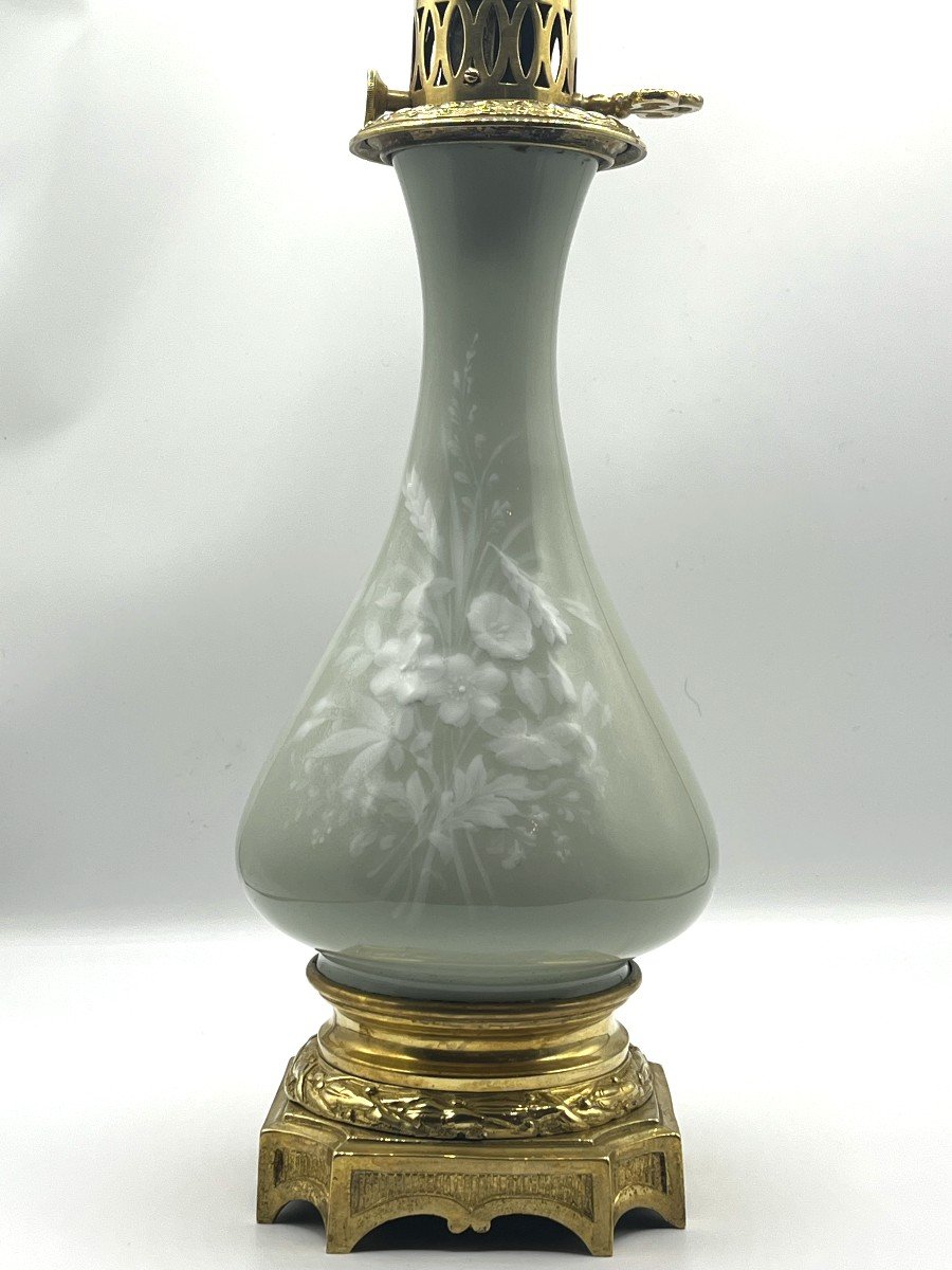 Paire De Lampes En Porcelaine Céladon Fleuri. Epoque XIXè siècle-photo-4