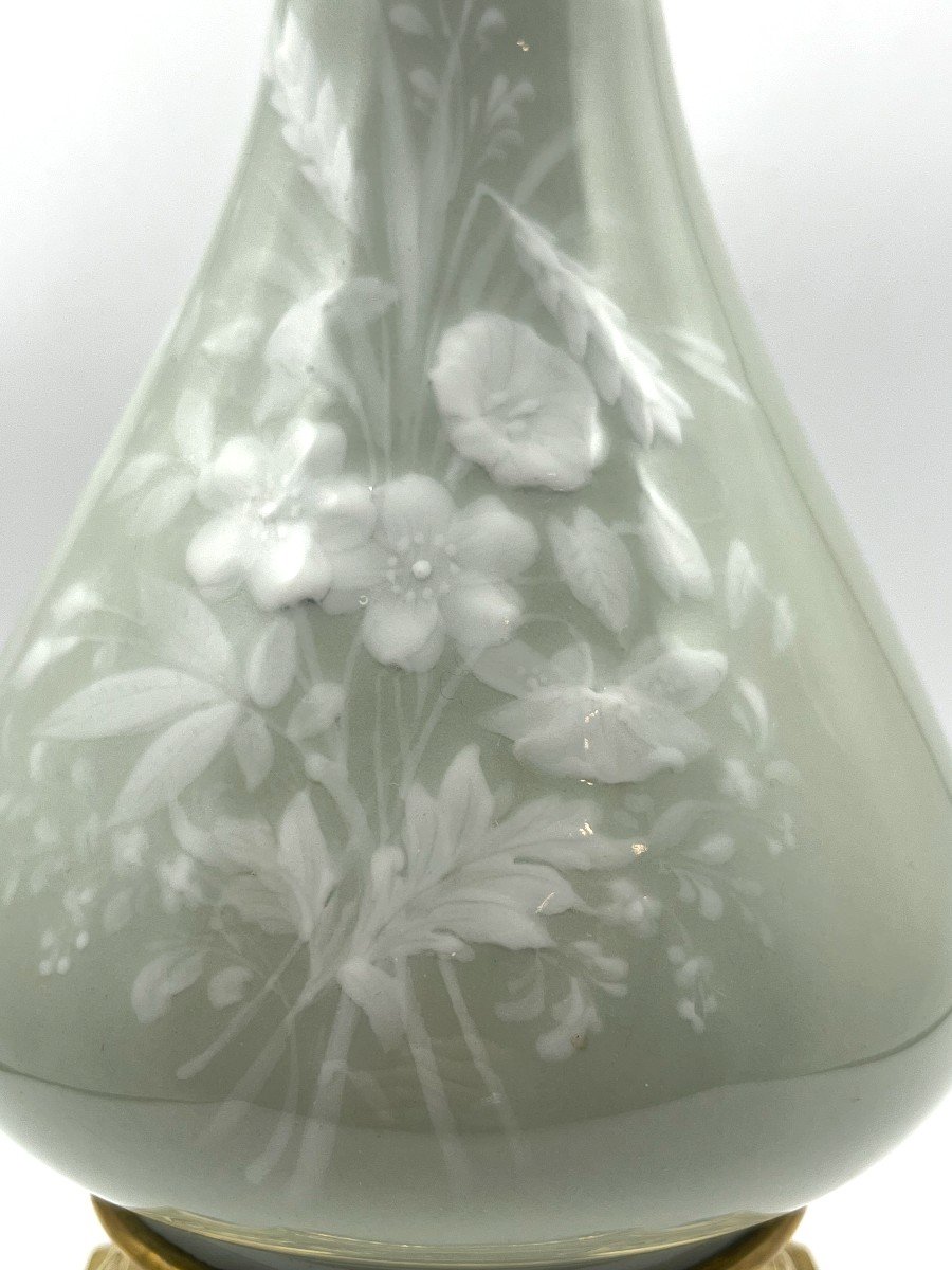 Paire De Lampes En Porcelaine Céladon Fleuri. Epoque XIXè siècle-photo-2