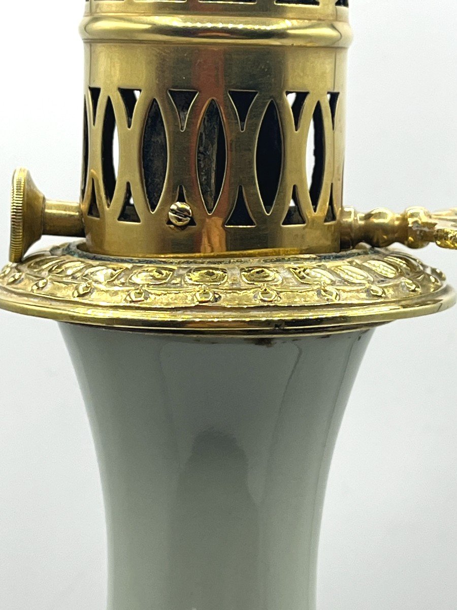 Paire De Lampes En Porcelaine Céladon Fleuri. Epoque XIXè siècle-photo-5