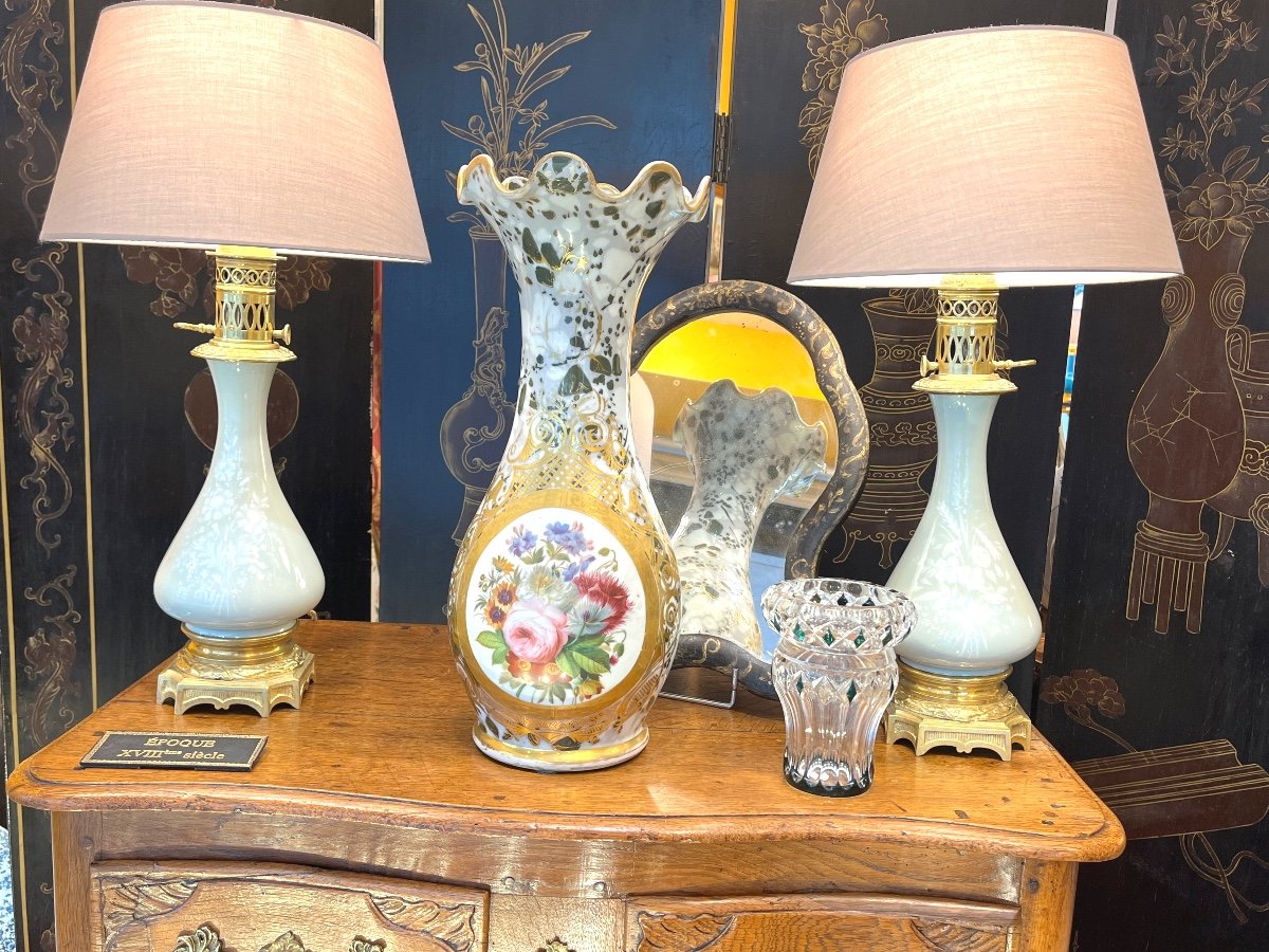 Paire De Lampes En Porcelaine Céladon Fleuri. Epoque XIXè siècle-photo-8