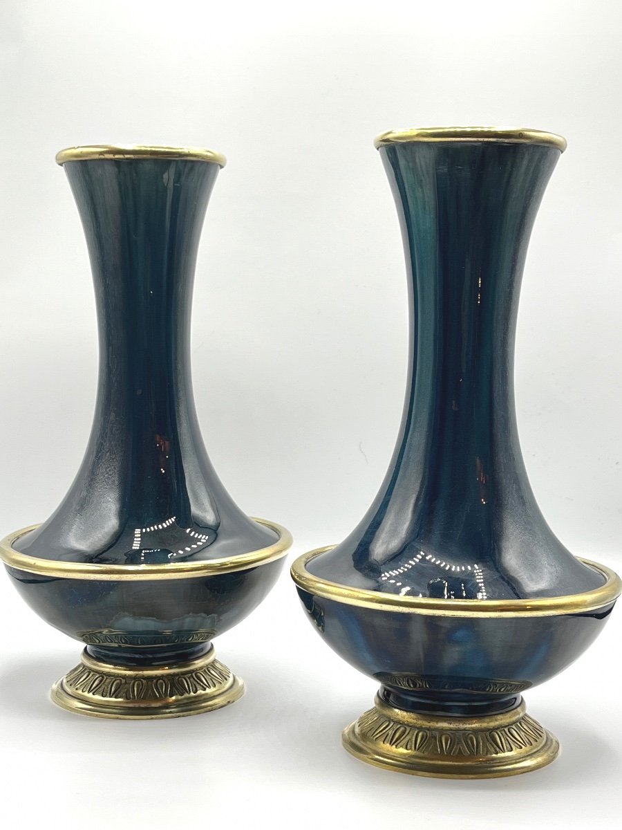 Pair Of Flamed Ceramic Vases. 19th Century-photo-2