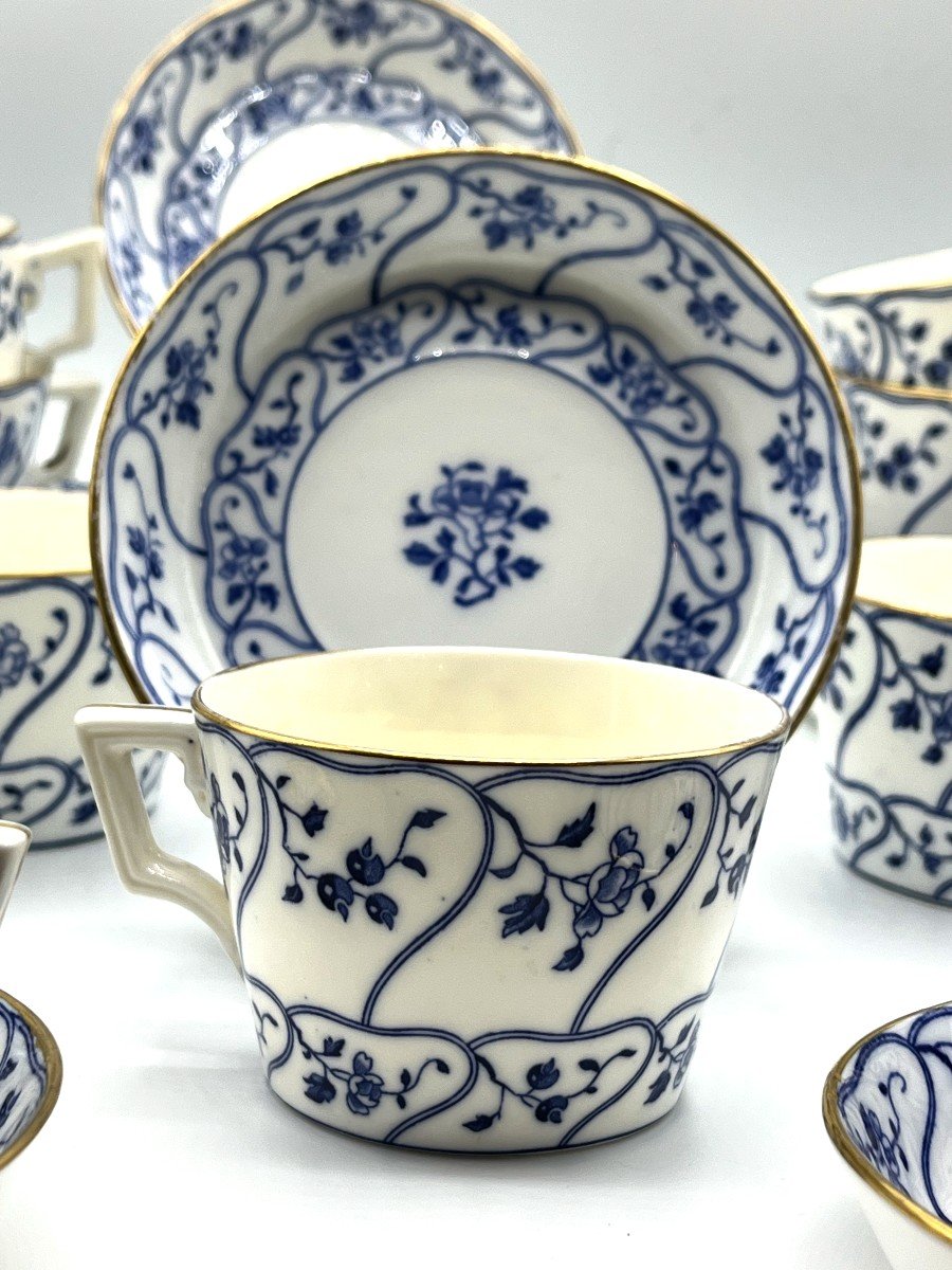 Minton. Service 12 Tasses à Thé En Porcelaine Bleu Et Blanc. Epoque XIXè Siècle-photo-3
