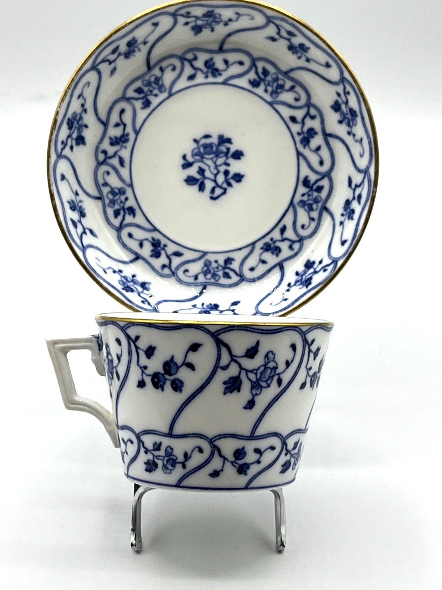Minton. Service 12 Tasses à Thé En Porcelaine Bleu Et Blanc. Epoque XIXè Siècle-photo-4