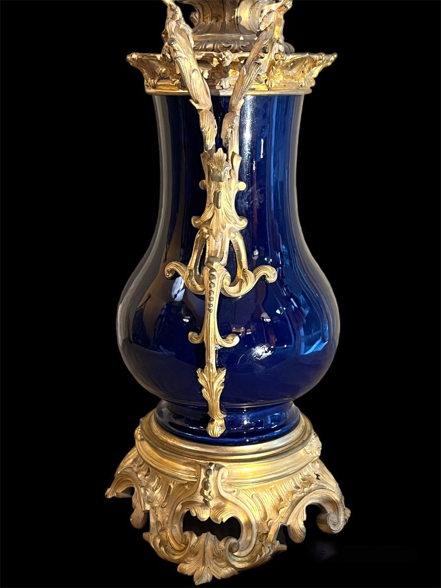 Paire De Lampes En Porcelaine Et Bronze Doré. Style Louis XV, Fin XIXè Siècle-photo-3
