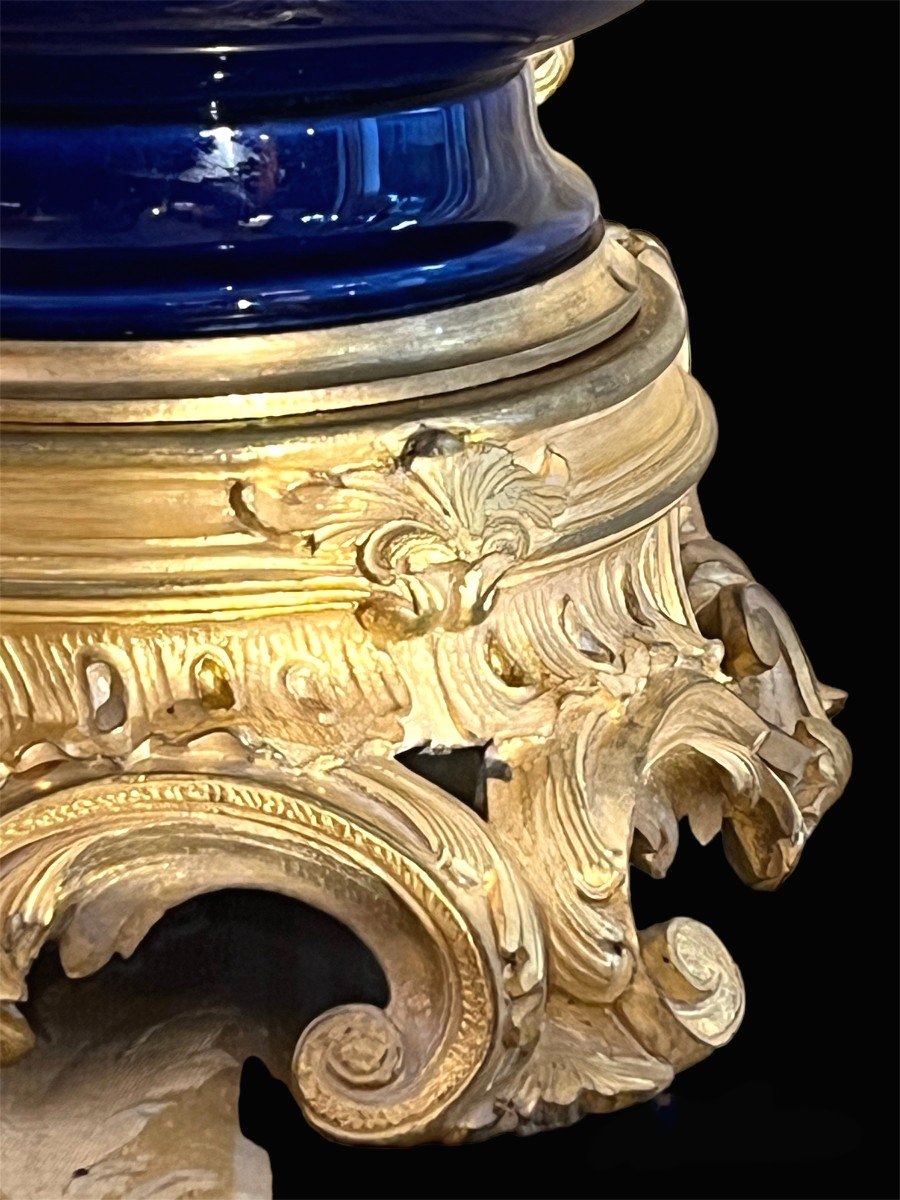 Paire De Lampes En Porcelaine Et Bronze Doré. Style Louis XV, Fin XIXè Siècle-photo-3