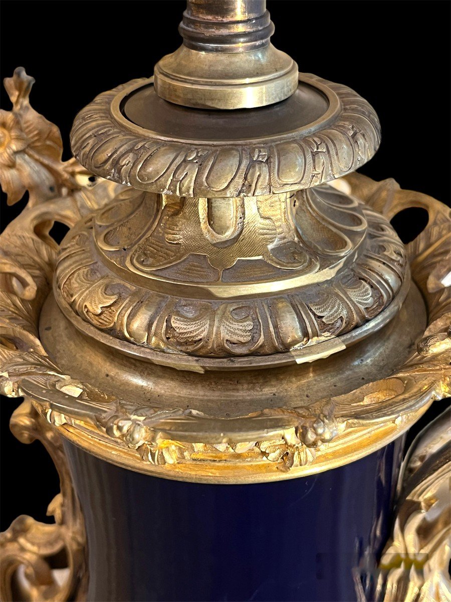 Paire De Lampes En Porcelaine Et Bronze Doré. Style Louis XV, Fin XIXè Siècle-photo-5