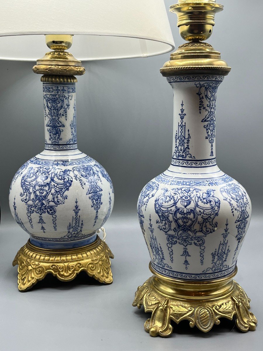 Gien. Earthenware Lamp, Bérain Decor. Louis XIV Style-photo-4