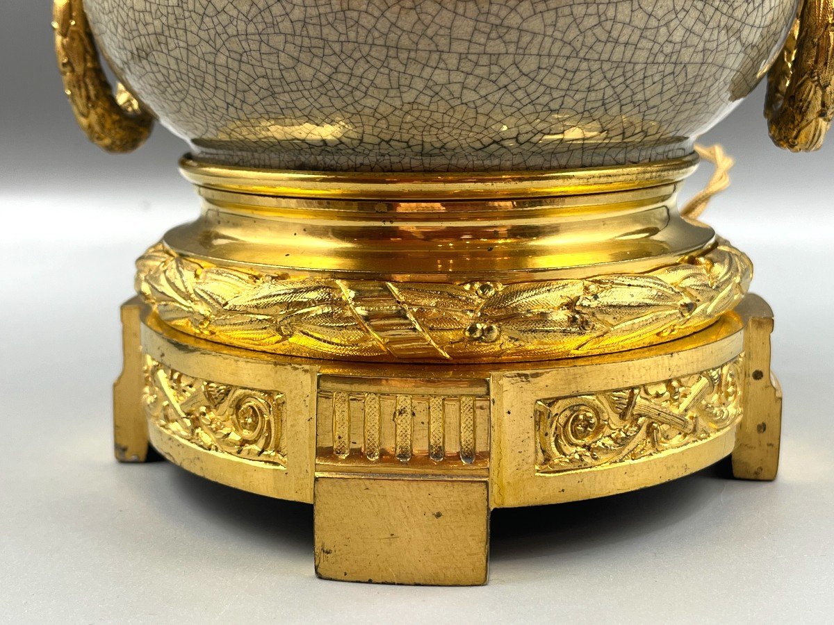 Lampe En Céladon Craquelé. époque Napoléon III-photo-2