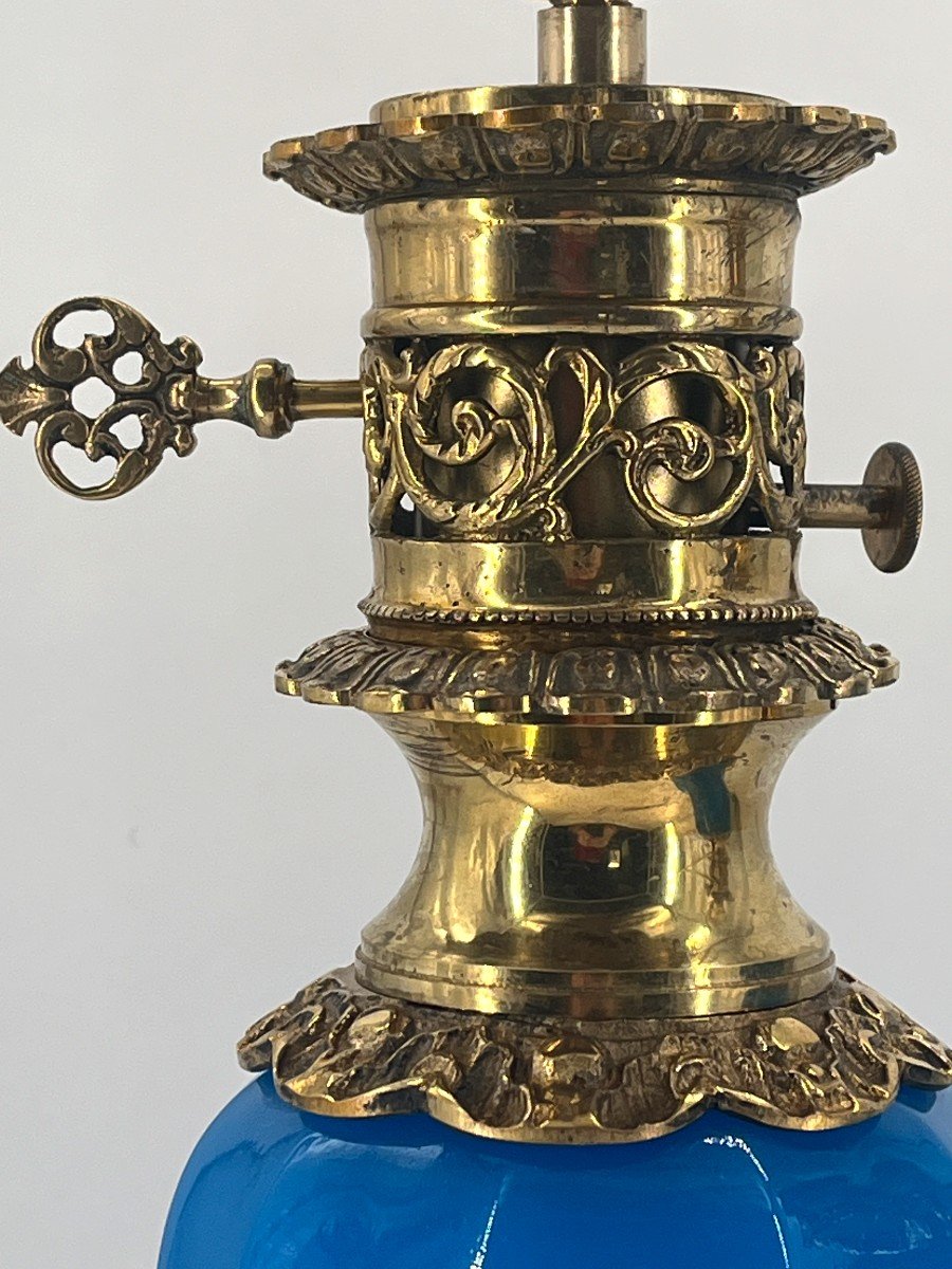 Paire De Lampes En Opaline Turquoise. Epoque Fin XIXè Siècle-photo-1