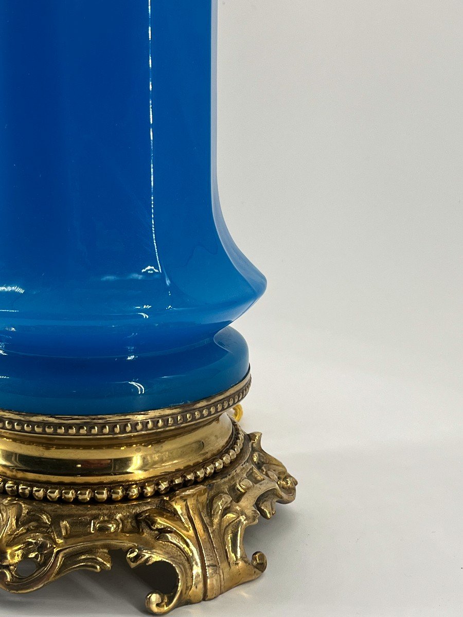 Paire De Lampes En Opaline Turquoise. Epoque Fin XIXè Siècle-photo-6