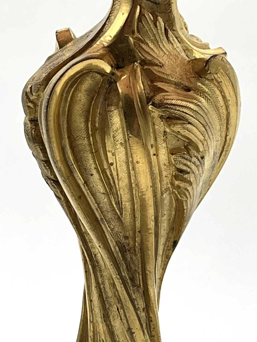 Flambeau En Bronze Doré Richement Ciselé. Style Louis XV. Epoque XIXè siècle-photo-2