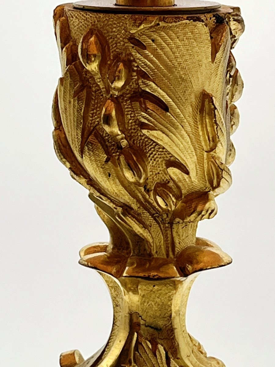 Flambeau En Bronze Doré Richement Ciselé. Style Louis XV. Epoque XIXè siècle-photo-5