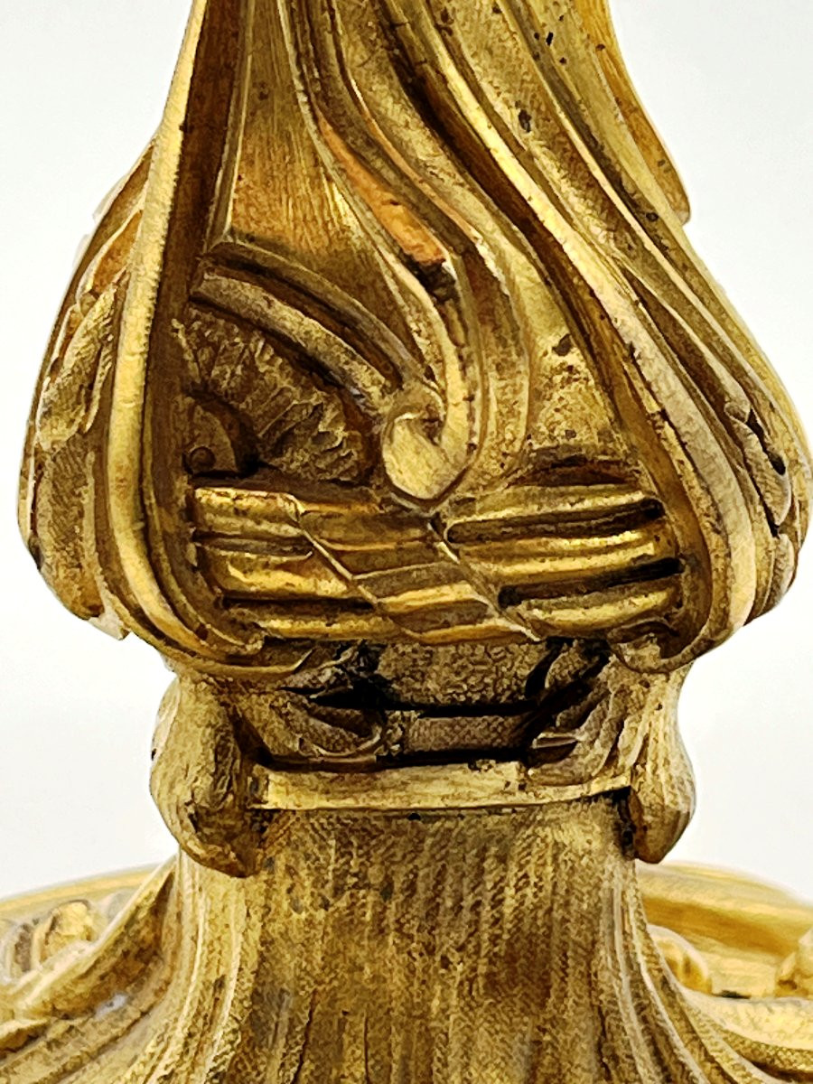 Flambeau En Bronze Doré Richement Ciselé. Style Louis XV. Epoque XIXè siècle-photo-6