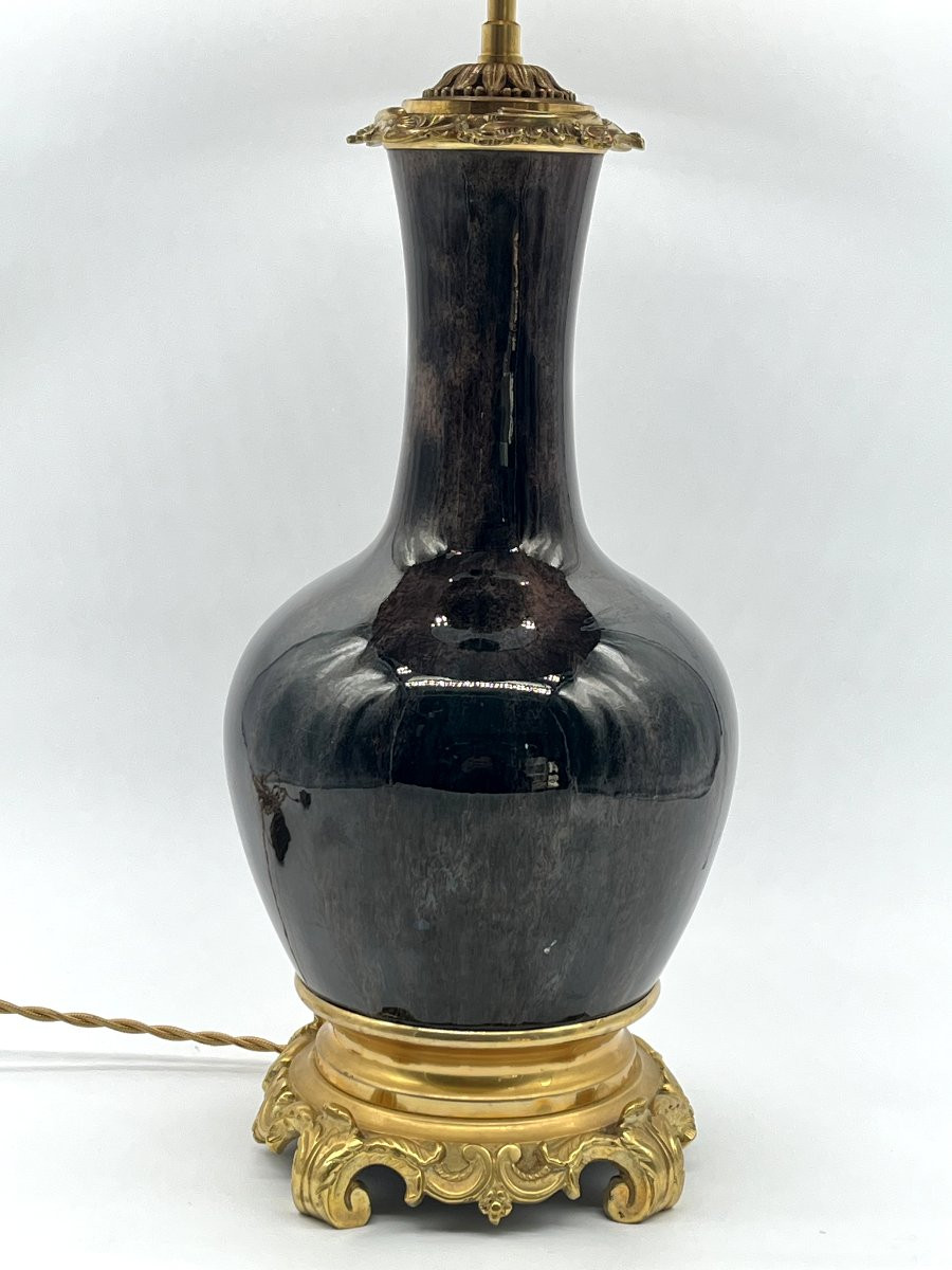 Brown Enameled Porcelain Lamp. Napoleon III Period-photo-3