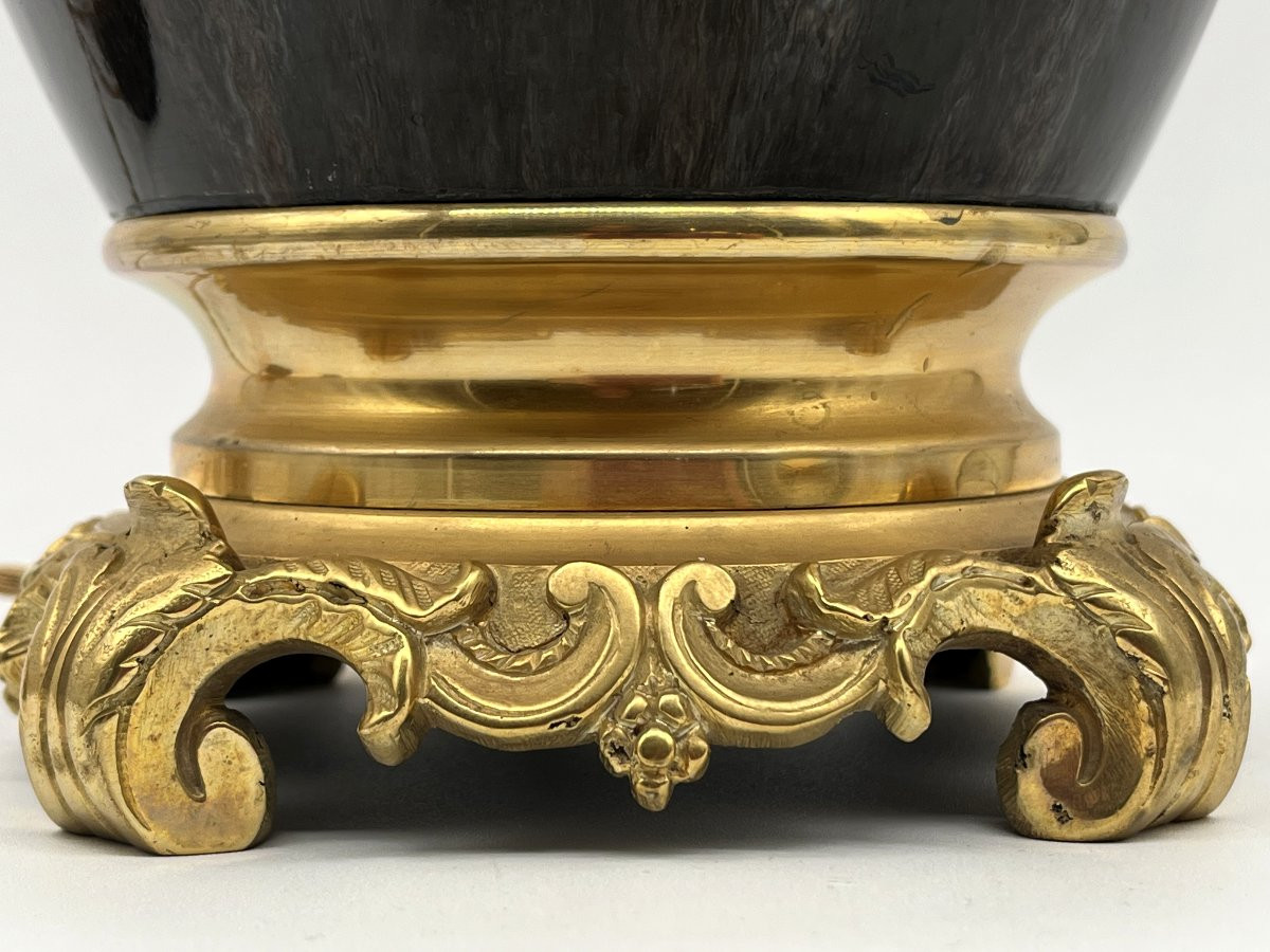 Brown Enameled Porcelain Lamp. Napoleon III Period-photo-4