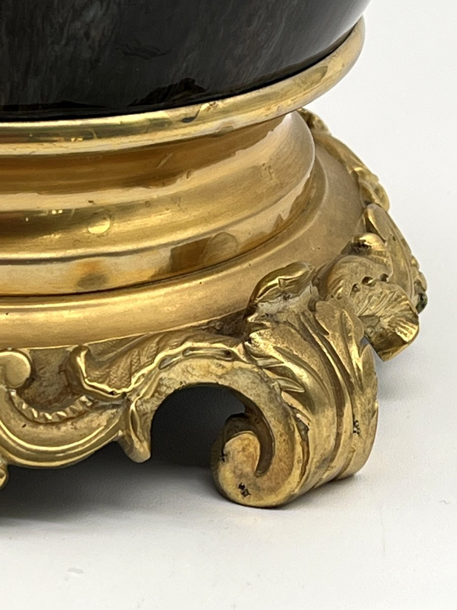 Brown Enameled Porcelain Lamp. Napoleon III Period-photo-1