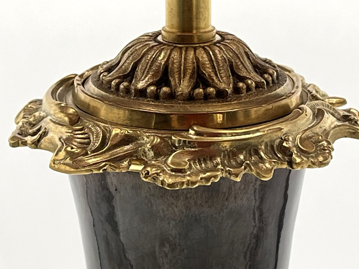 Brown Enameled Porcelain Lamp. Napoleon III Period-photo-3