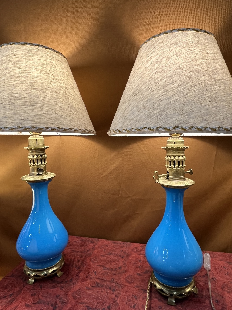 Paire de lampes en opaline . Époque Fin 19e-photo-2