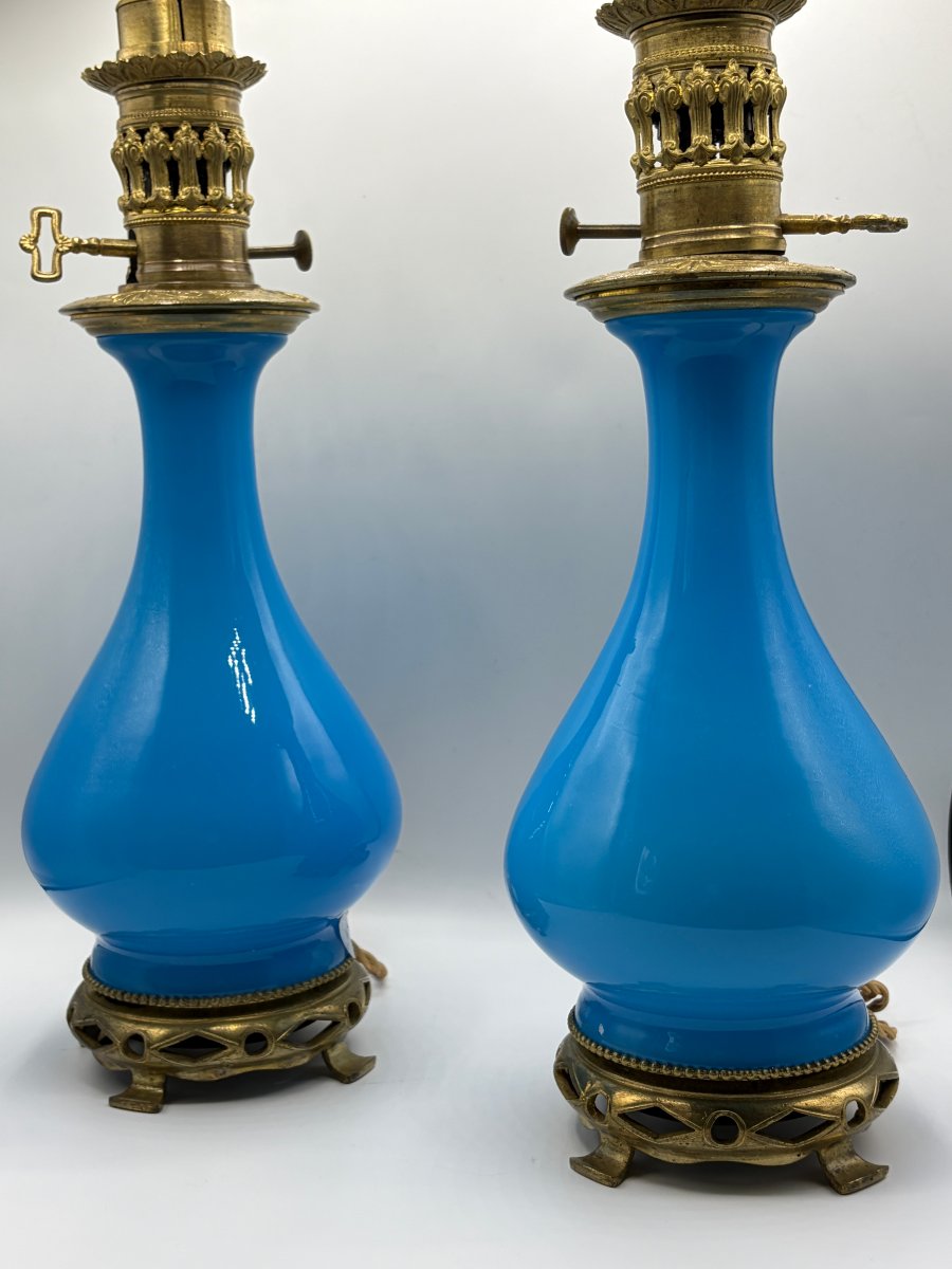 Paire de lampes en opaline . Époque Fin 19e-photo-2