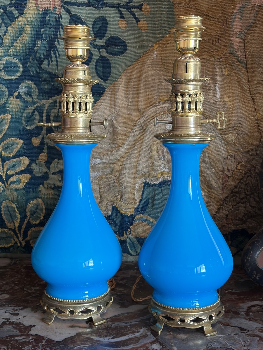 Paire de lampes en opaline . Époque Fin 19e-photo-3
