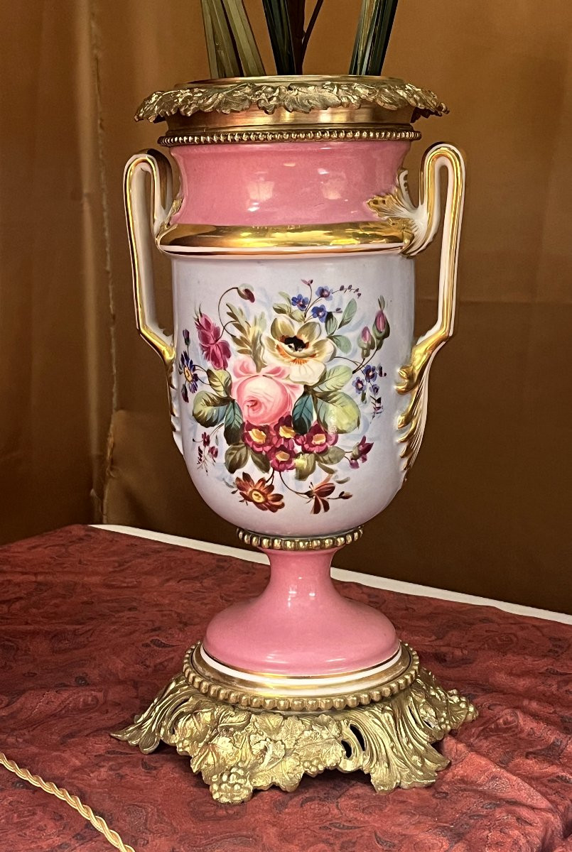 Pair Of Paris Porcelain Vases, Napoleon III Period-photo-2