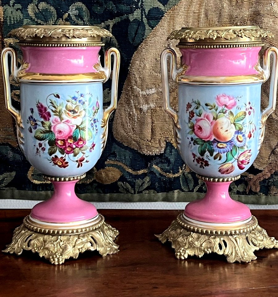Pair Of Paris Porcelain Vases, Napoleon III Period