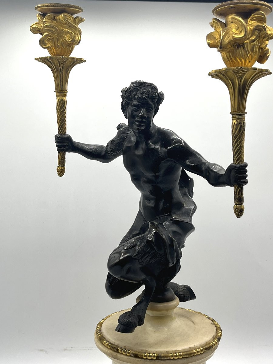 Paire de candélabres, décor aux faunes. Epoque Directoire-photo-3