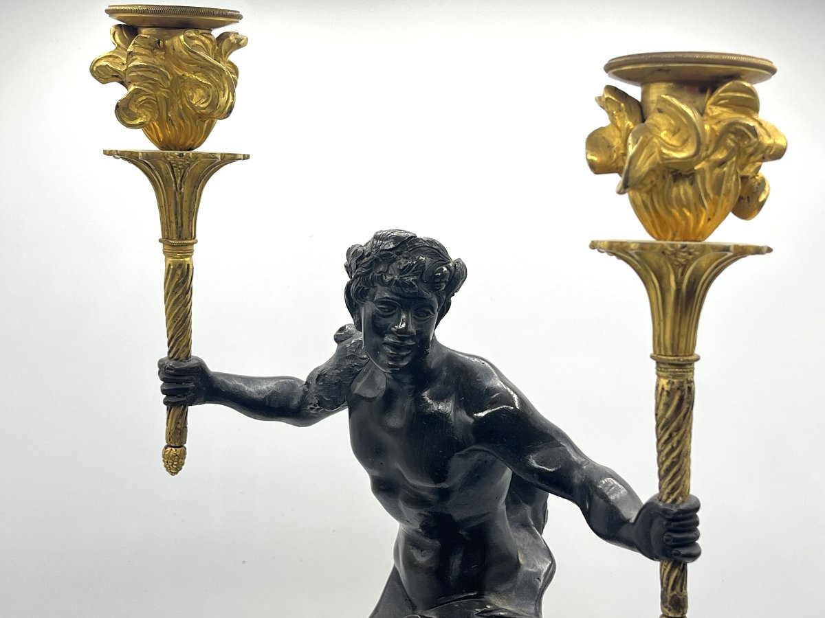 Paire de candélabres, décor aux faunes. Epoque Directoire-photo-6