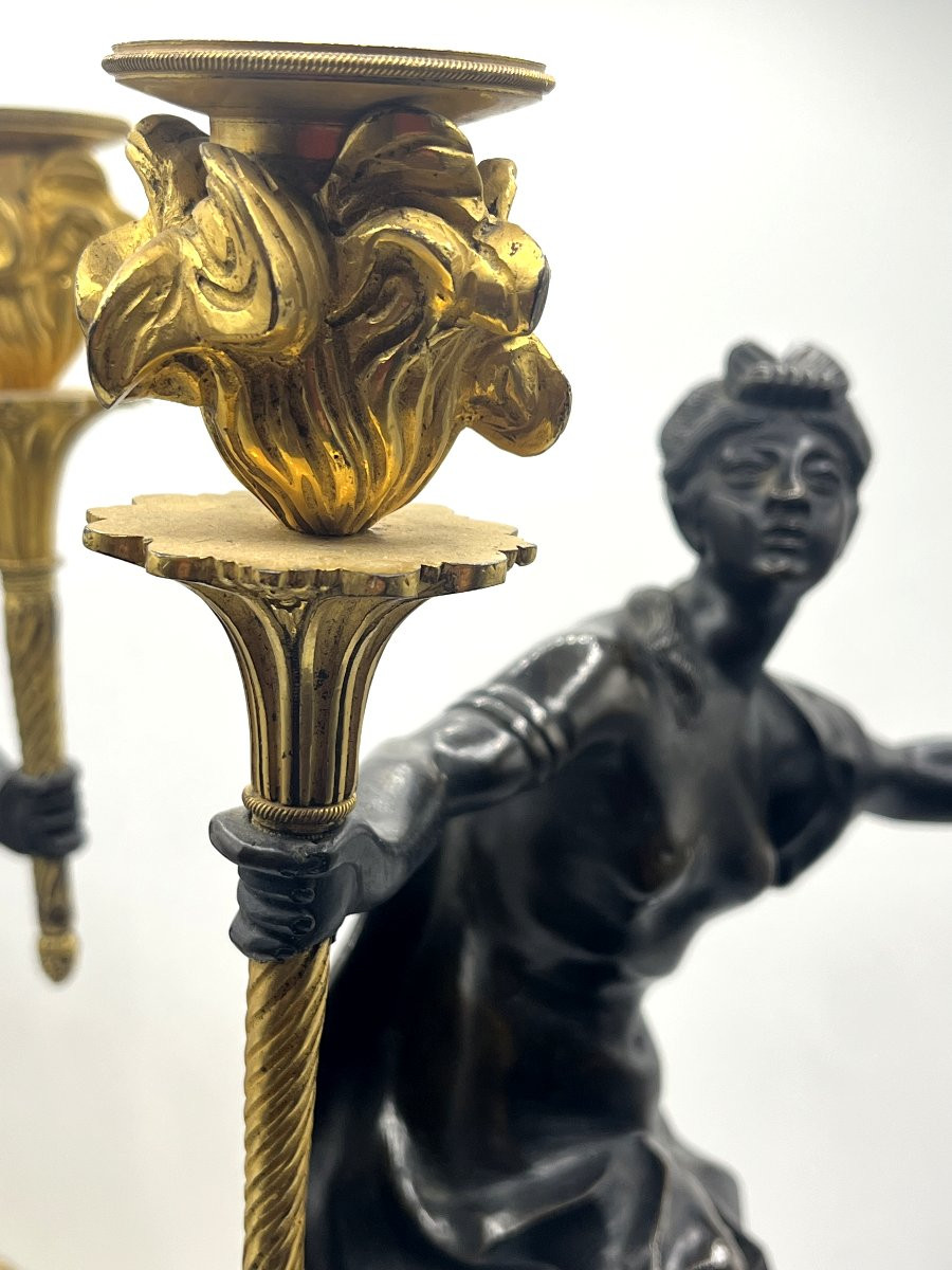 Paire de candélabres, décor aux faunes. Epoque Directoire-photo-7