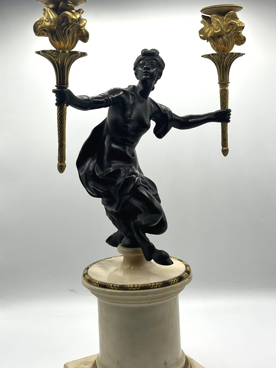 Paire de candélabres, décor aux faunes. Epoque Directoire-photo-8