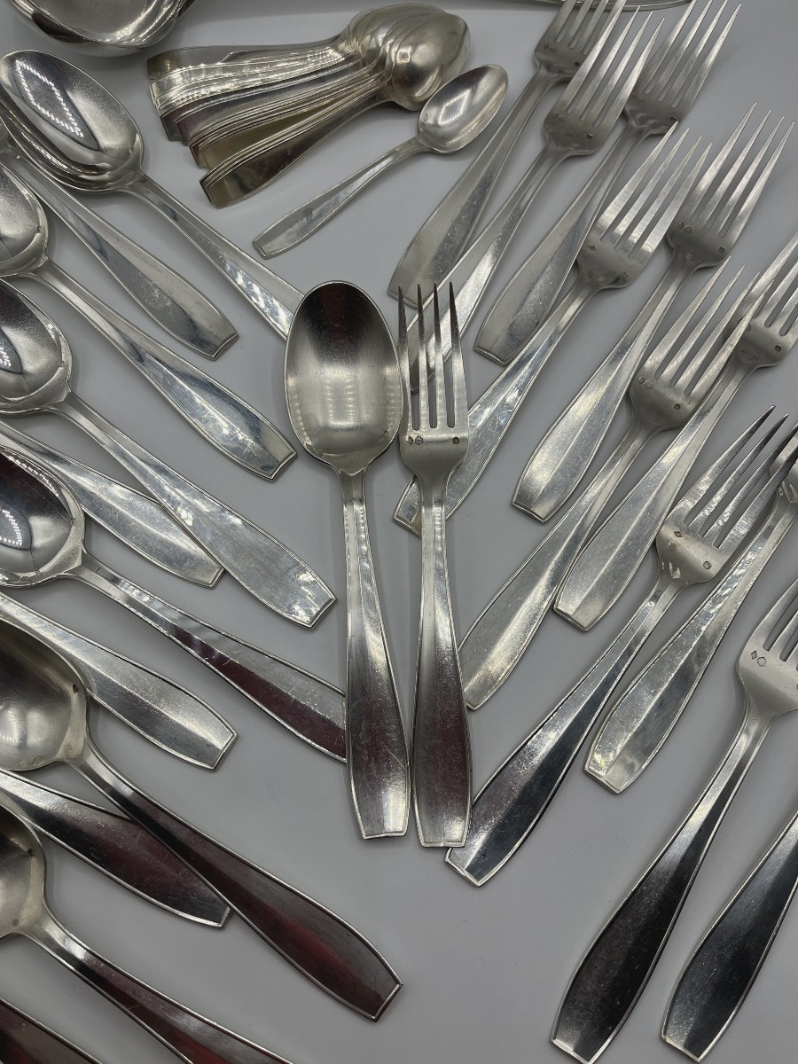 Christofle Solid Silver Cutlery Set, Atlas Model, By Luc Lanel. 30 Pieces 