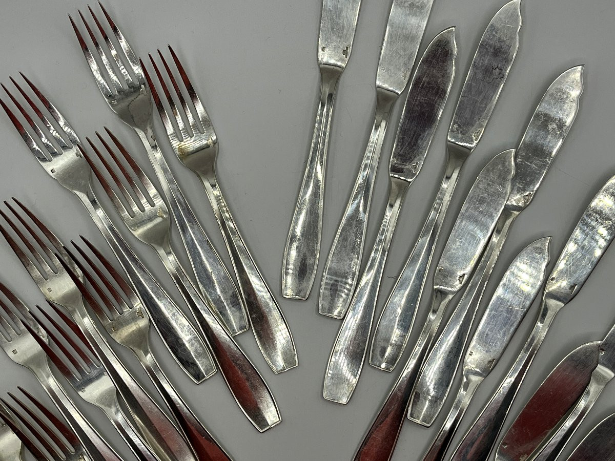 Christofle. Series Of 12 Fish Cutlery, Atlas Model, Luc Lanel-photo-2