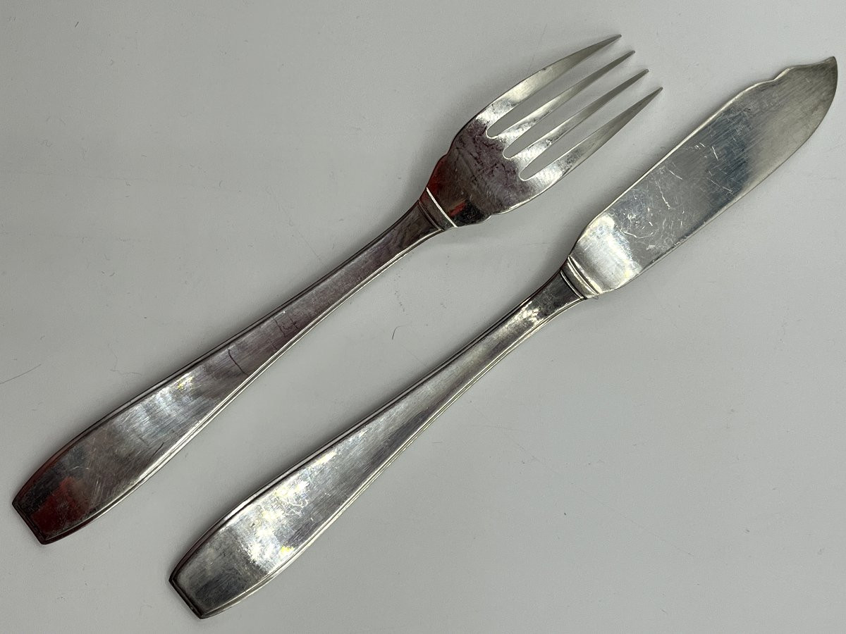 Christofle. Series Of 12 Fish Cutlery, Atlas Model, Luc Lanel-photo-3