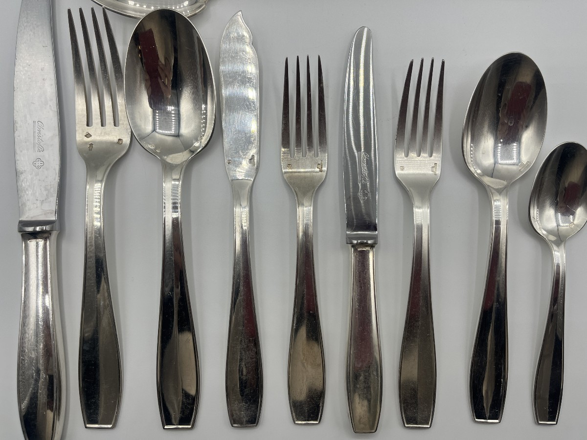 Christofle. Series Of 12 Fish Cutlery, Atlas Model, Luc Lanel-photo-1