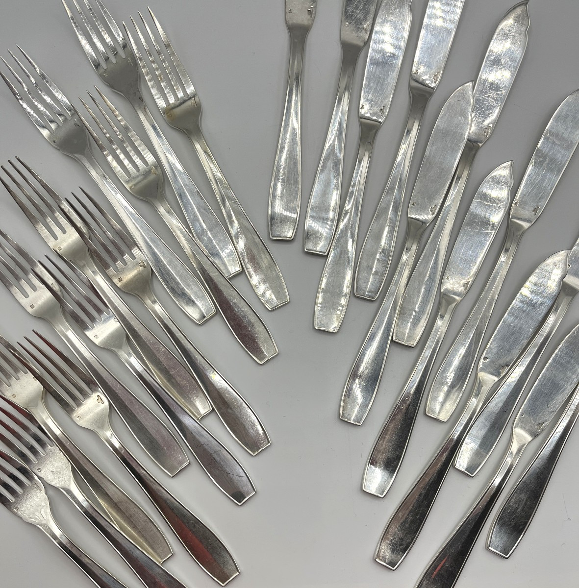 Christofle. Series Of 12 Fish Cutlery, Atlas Model, Luc Lanel
