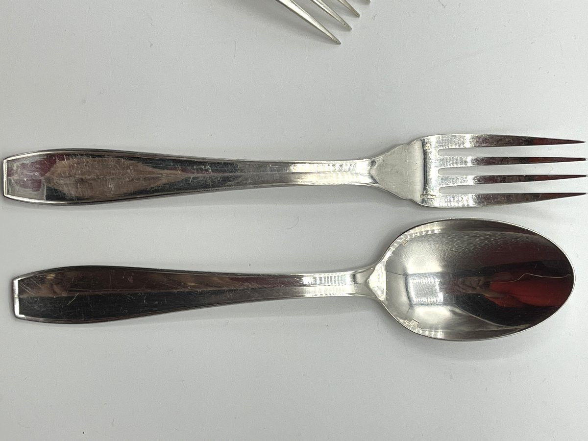 Christofle. Series Of 12 Dessert Cutlery, Atlas Model, Luc Lanel-photo-3