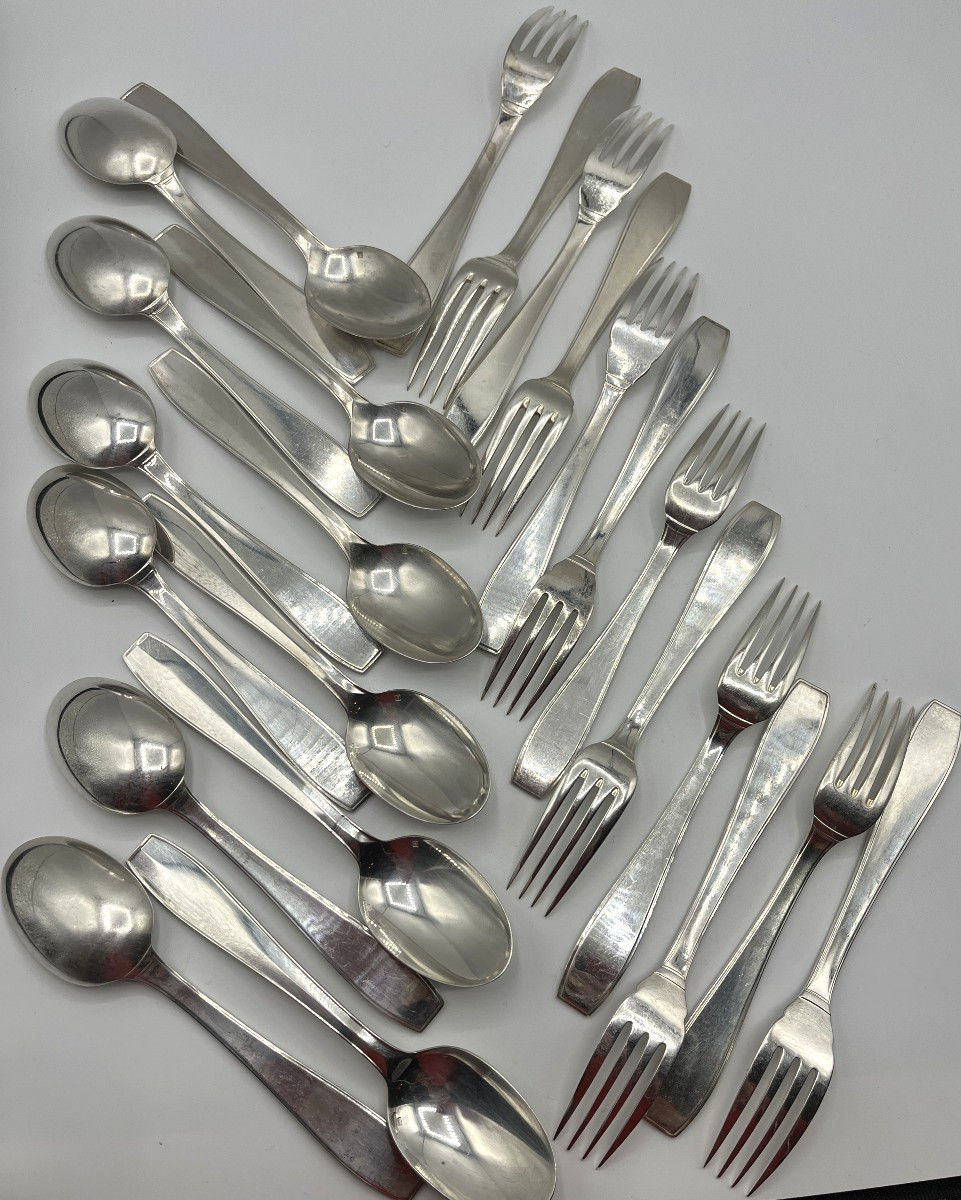 Christofle. Series Of 12 Dessert Cutlery, Atlas Model, Luc Lanel