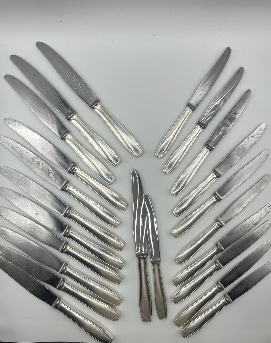 Christofle. Set Of 12 Table Knives And 11 Dessert Knives, Atlas Pattern, Luc Lanel-photo-2