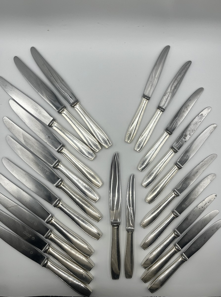 Christofle. Set Of 12 Table Knives And 11 Dessert Knives, Atlas Pattern, Luc Lanel
