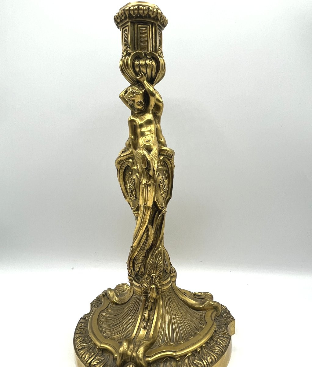 Paire de flambeaux en bronze doré, d'après MEISSONNIER.  Epoque Napoléon III-photo-4