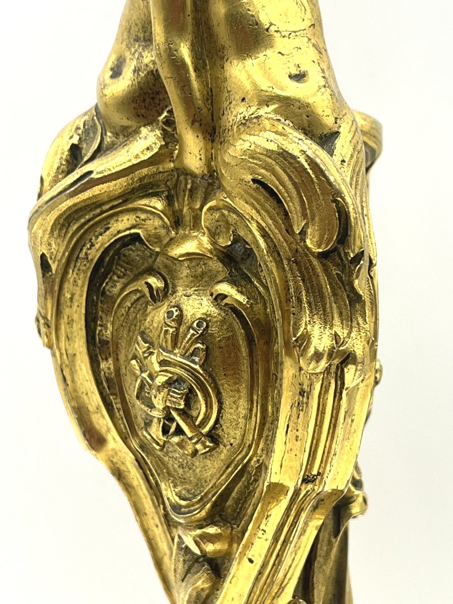 Paire de flambeaux en bronze doré, d'après MEISSONNIER.  Epoque Napoléon III-photo-4