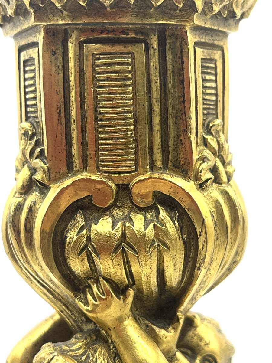 Paire de flambeaux en bronze doré, d'après MEISSONNIER.  Epoque Napoléon III-photo-5