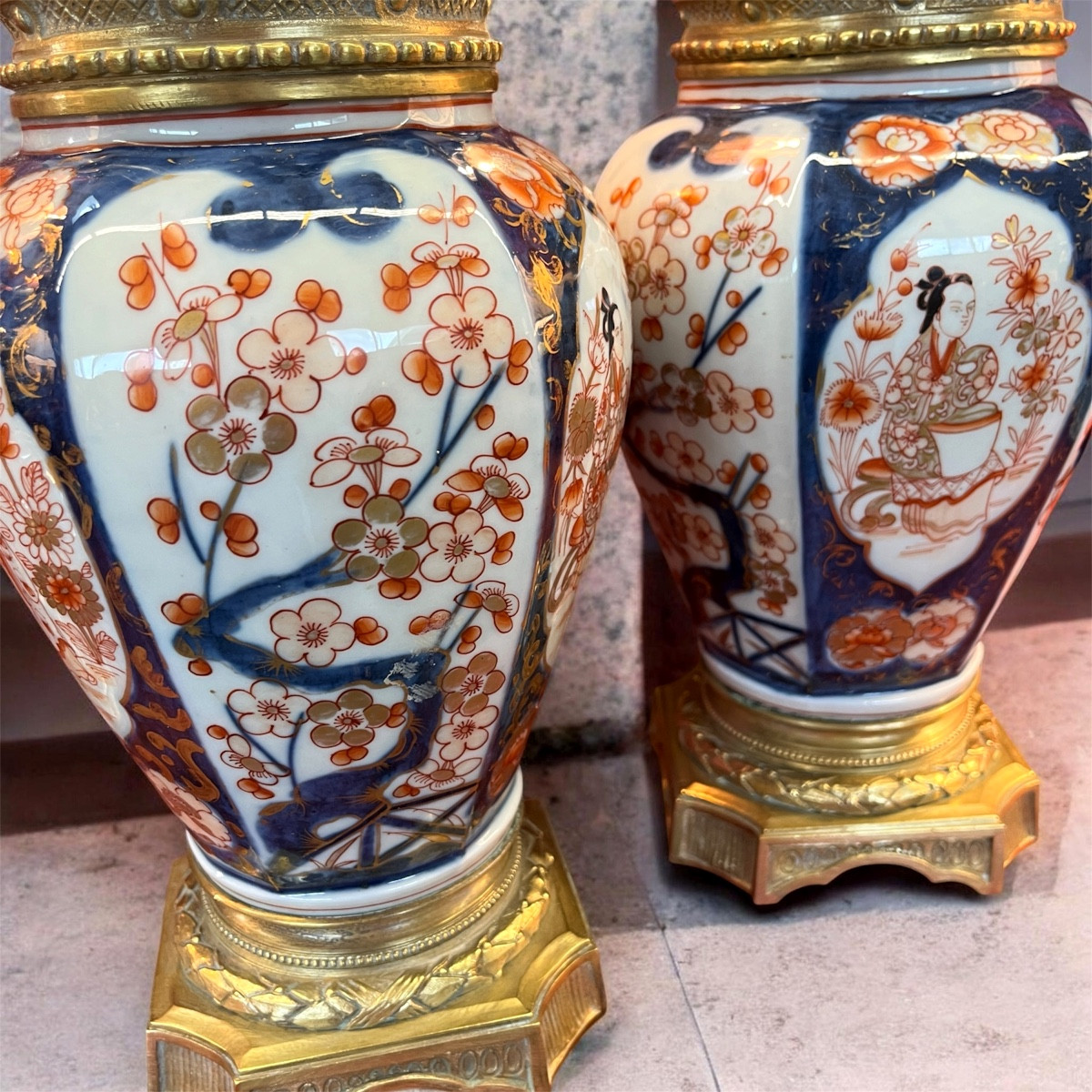 Imari . Pair Of Mounted Vases . 19th Century