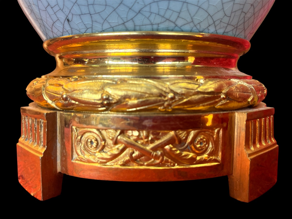 Lampe en  celadon craquelé. Époque Napoléon 3-photo-2