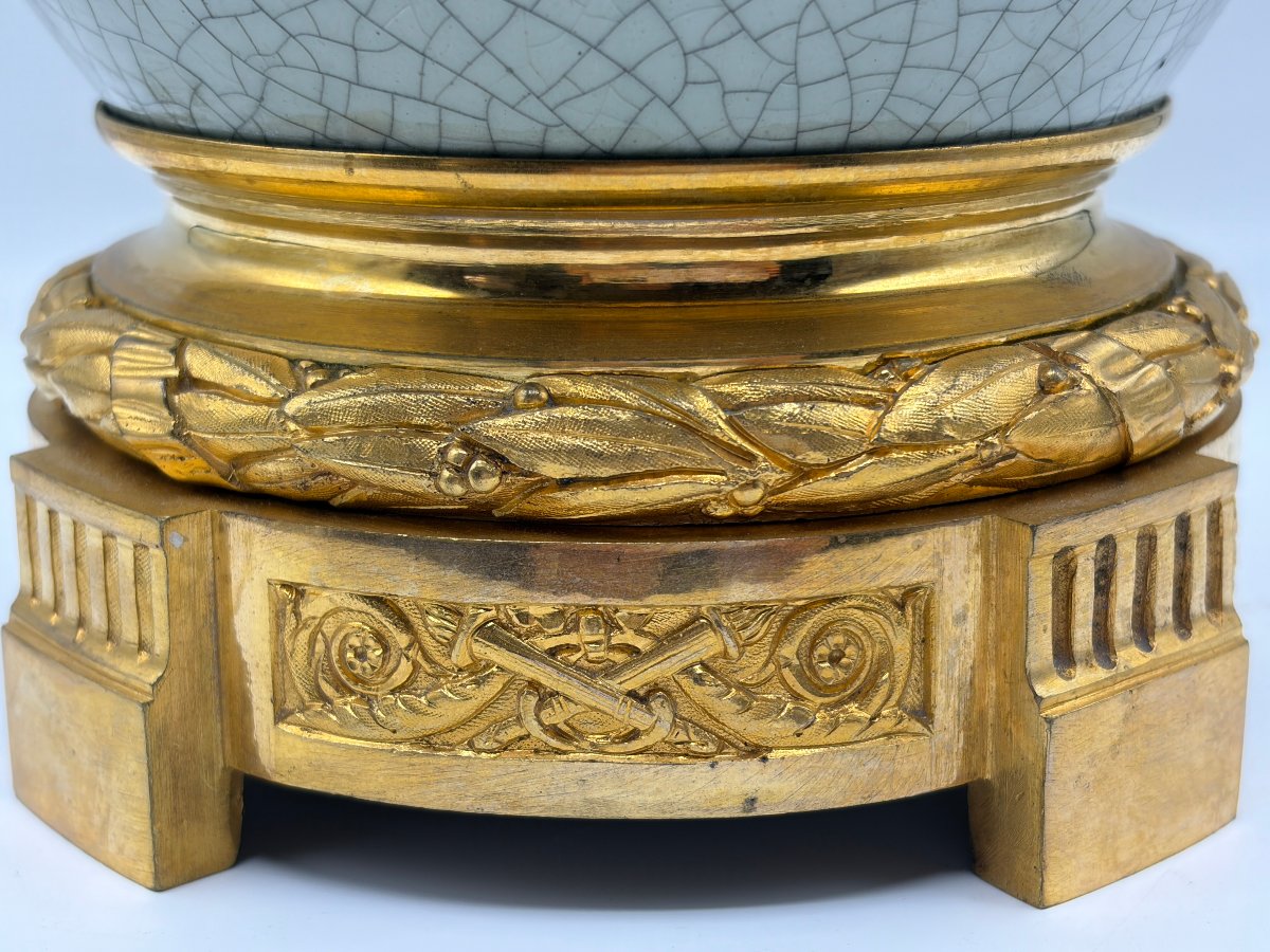 Lamp In Crackled Celadon Porcelain. Napoleon 3 Period-photo-3