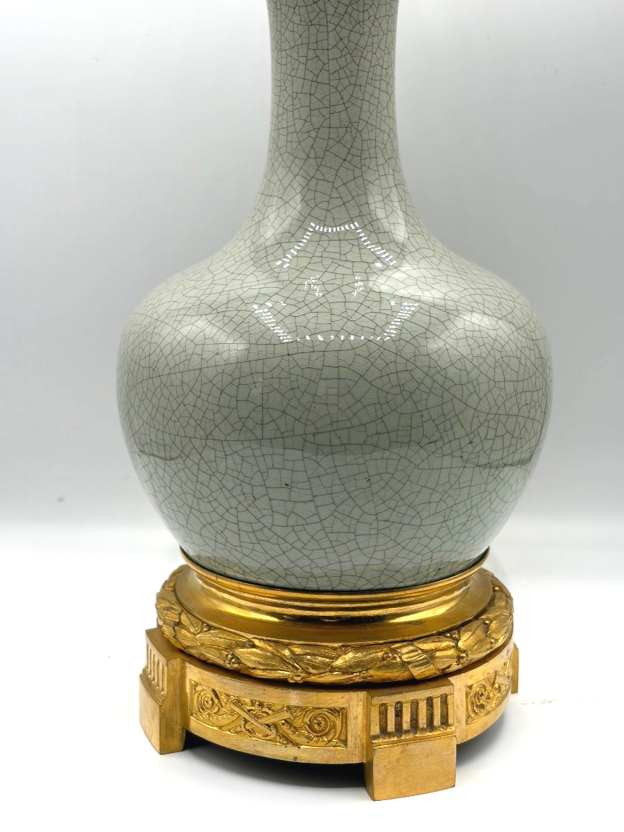 Lamp In Crackled Celadon Porcelain. Napoleon 3 Period-photo-2
